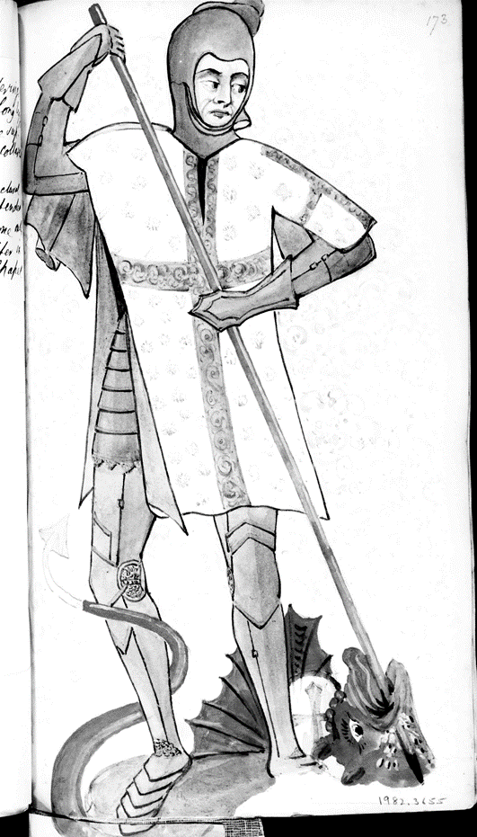 Drawing of St George and the Dragon Farleigh Hungerford Castle Chapel